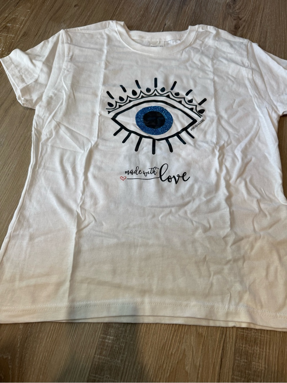 Made With Love White Kids Graphic Tee with Blue Eye